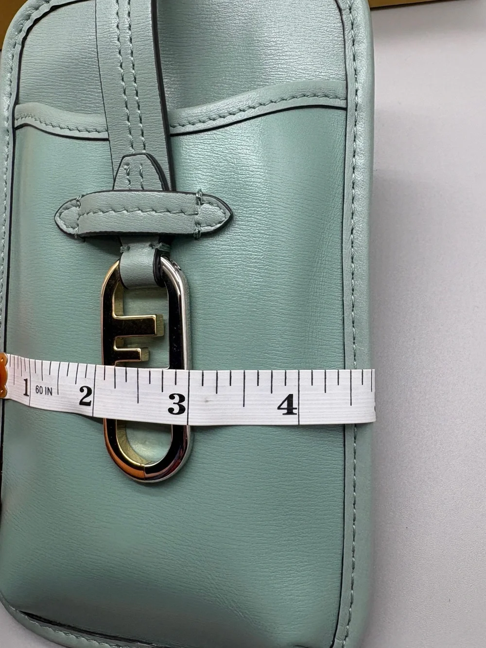 Fendi O’Lock Leather Phone Pouch Crossbody Mint Green Box Dust Bag